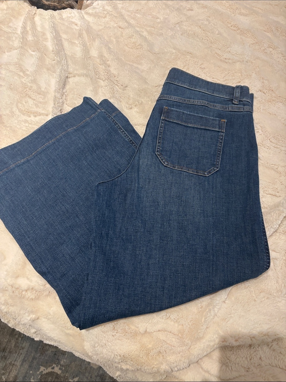 SPANX Dark Blue Cropped Wide Leg Jean